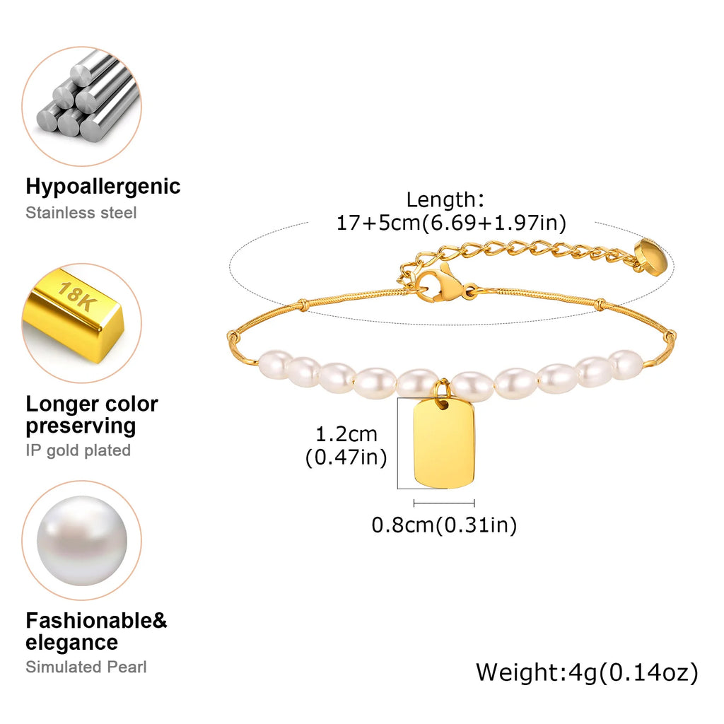 Vnox Gold Plated Bead Pearl Chain Bracelet For Women, Charm Multilayer Wristband, Stainless Steel Waterproof Jewelry