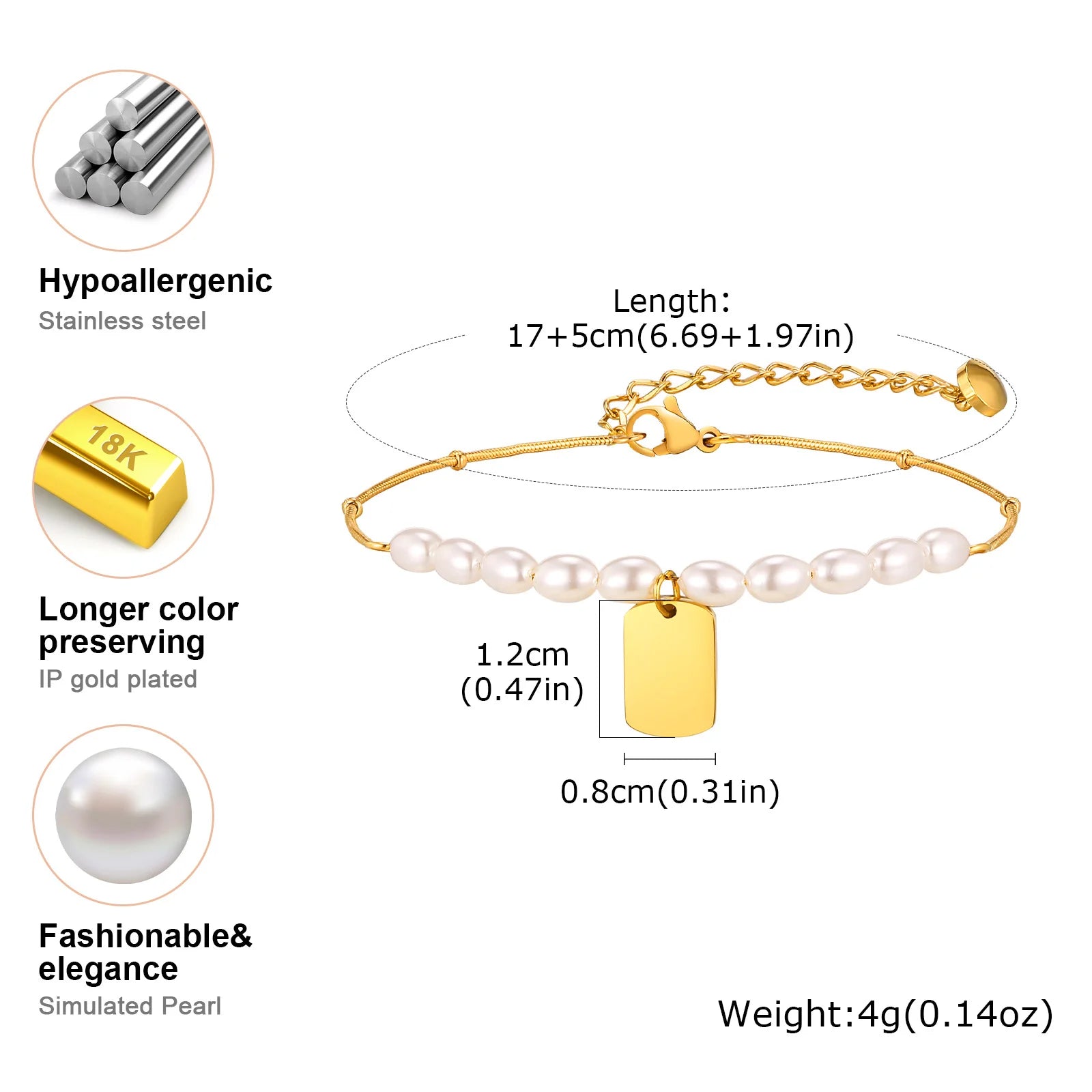 Vnox Gold Plated Bead Pearl Chain Bracelet For Women, Charm Multilayer Wristband, Stainless Steel Waterproof Jewelry