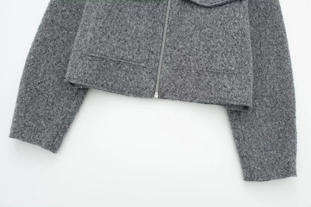 Knit Fashion Warm Jackets Coat Women's Zipper Pocket Solid Lapel Loose Commute Stitch Sweatshirt Female Autumn Jackets New