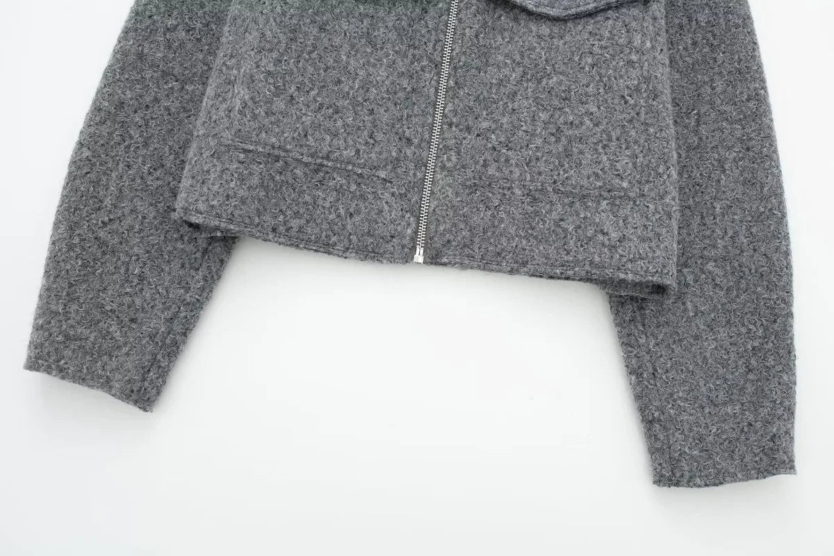 Knit Fashion Warm Jackets Coat Women's Zipper Pocket Solid Lapel Loose Commute Stitch Sweatshirt Female Autumn Jackets New