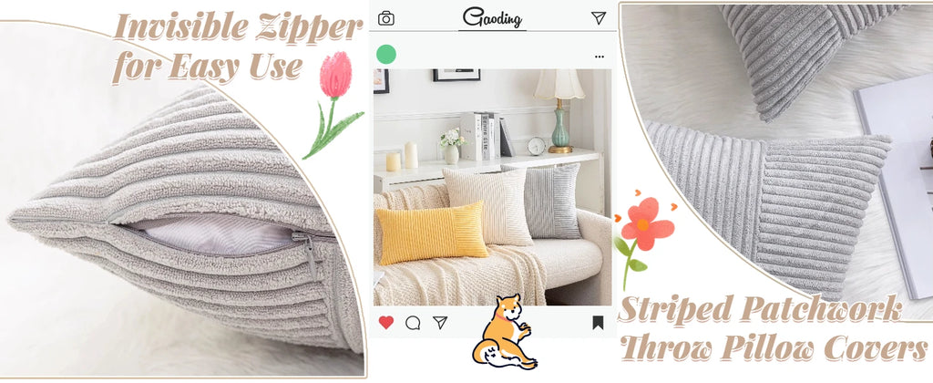 Red Cozy Striped Corduroy Pillow Covers Super 30x50CM Soft Square Throw Pillow Covers Case Cushion Covers for Sofa Couch Sofa