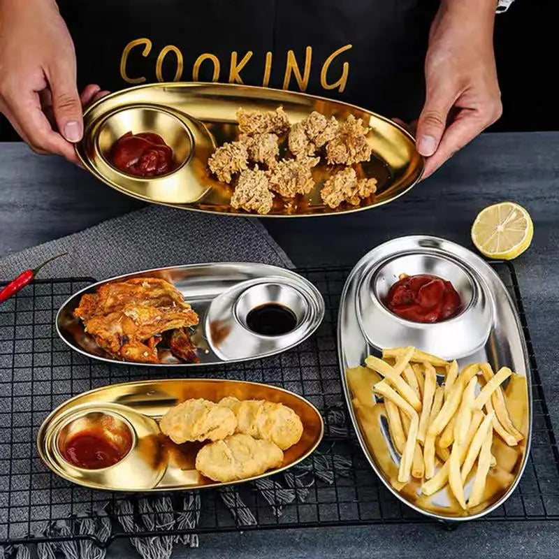 Stainless Steel Serving Tray Multi-purpose Snack Appetizer Dumpling Plate Household Kitchen Food Dish