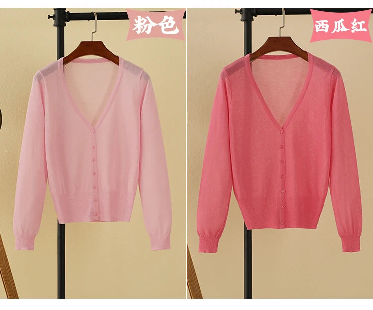 Summer Cardigan Women Cropped Korean Fashion Style Female Black Women's Coat Clothing V-neck Ladies Sweater Outerwear Cute Basic