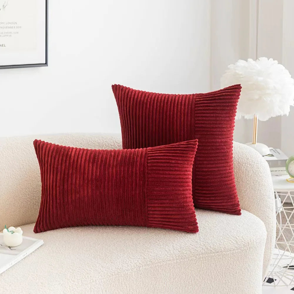 Red Cozy Striped Corduroy Pillow Covers Super 30x50CM Soft Square Throw Pillow Covers Case Cushion Covers for Sofa Couch Sofa