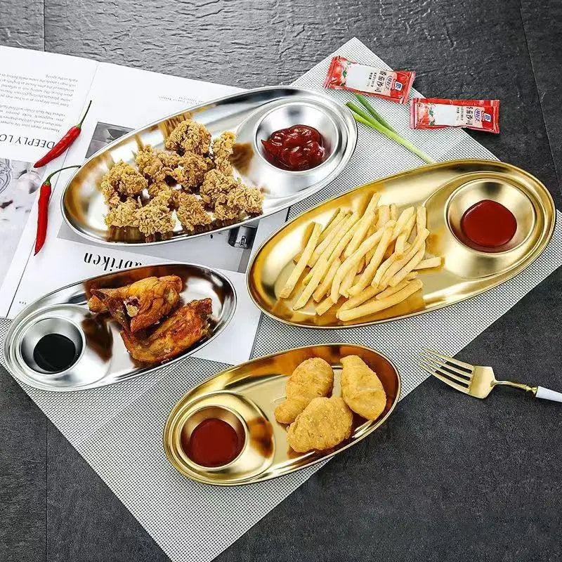 Stainless Steel Serving Tray Multi-purpose Snack Appetizer Dumpling Plate Household Kitchen Food Dish