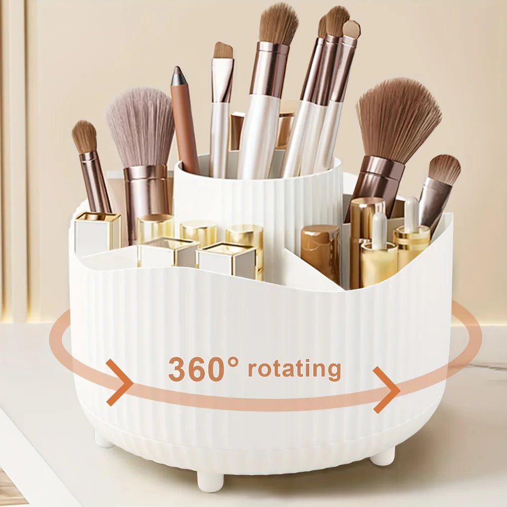 360° Rotate Makeup Brush Holder Organizer 5 Slot Multi-Purpose Desktop Storage Cup Holder Organizers Storage for Vanity Bathroom