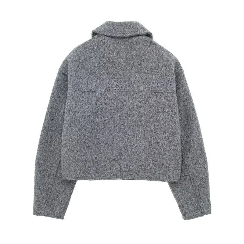 Knit Fashion Warm Jackets Coat Women's Zipper Pocket Solid Lapel Loose Commute Stitch Sweatshirt Female Autumn Jackets New