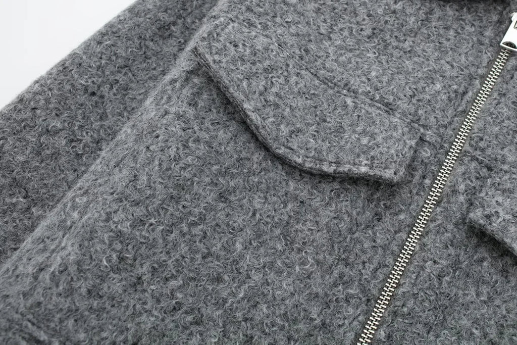 Knit Fashion Warm Jackets Coat Women's Zipper Pocket Solid Lapel Loose Commute Stitch Sweatshirt Female Autumn Jackets New