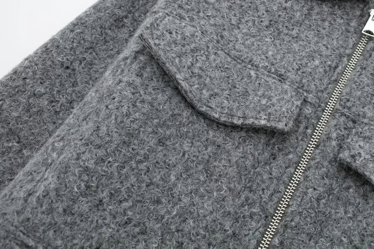 Knit Fashion Warm Jackets Coat Women's Zipper Pocket Solid Lapel Loose Commute Stitch Sweatshirt Female Autumn Jackets New