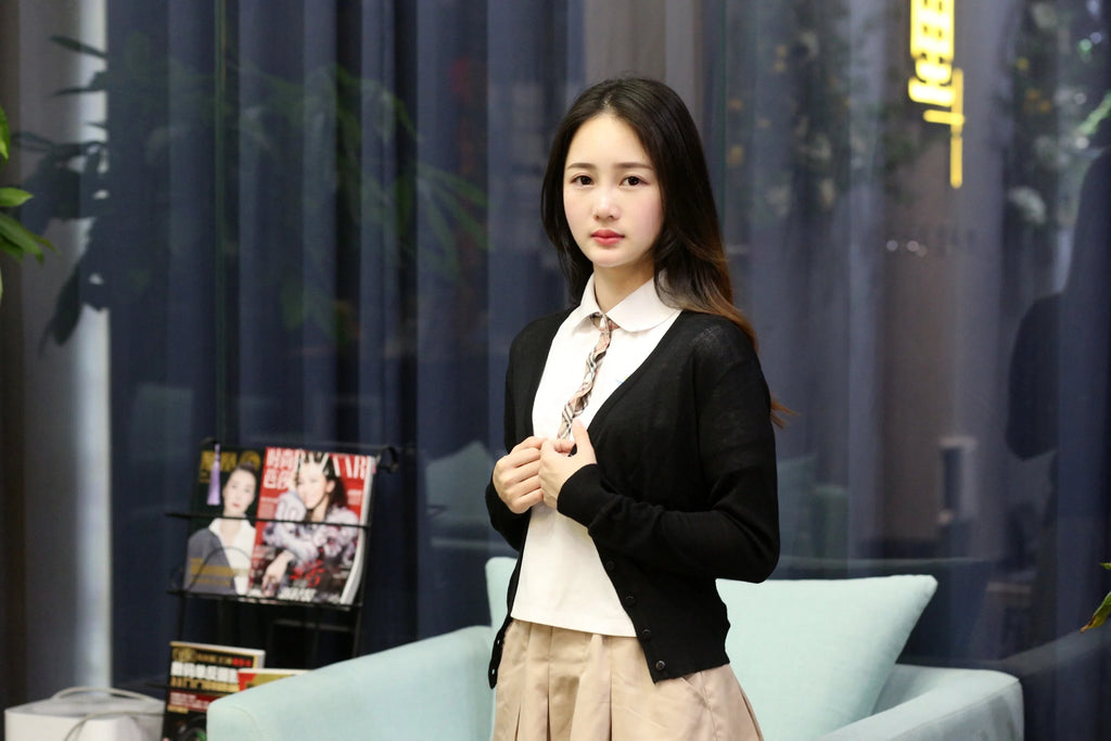 Summer Cardigan Women Cropped Korean Fashion Style Female Black Women's Coat Clothing V-neck Ladies Sweater Outerwear Cute Basic