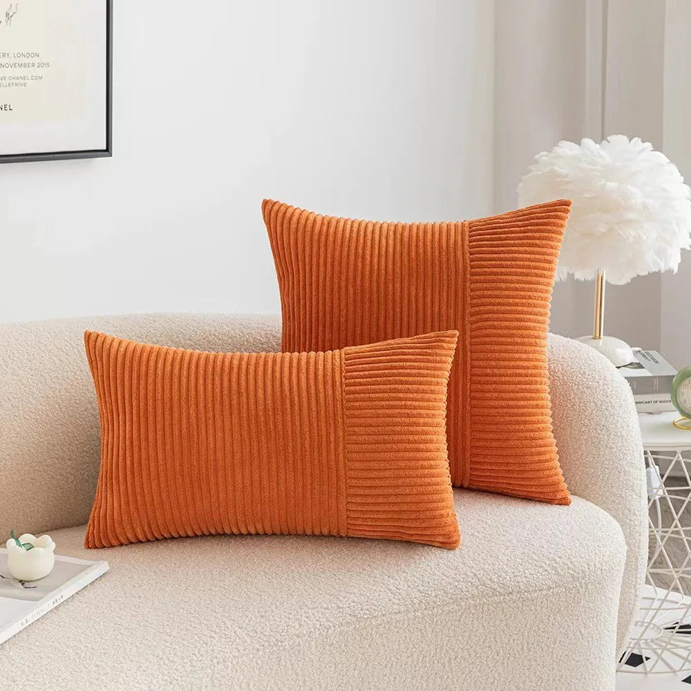 Red Cozy Striped Corduroy Pillow Covers Super 30x50CM Soft Square Throw Pillow Covers Case Cushion Covers for Sofa Couch Sofa