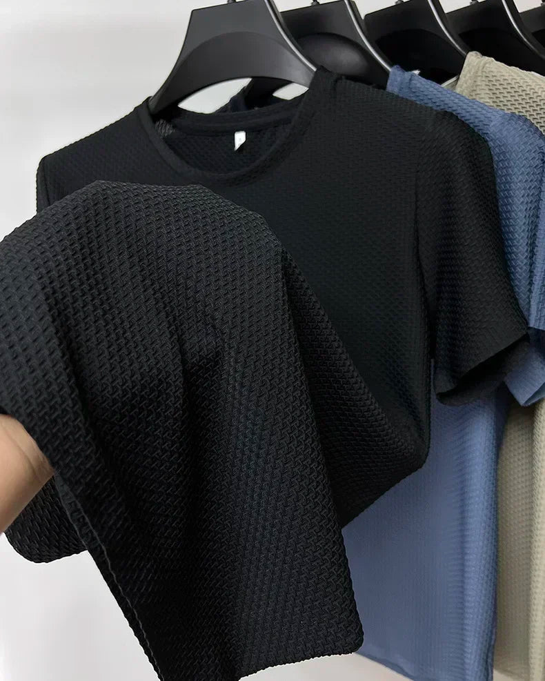 Summer Ice Silk High-End Solid Color High Quality Short Sleeve T Shirts Men's Breathable Fashion T-Shirt Male Brand Clothes 6XL