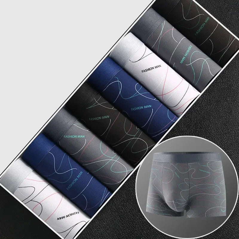 4/8Pcs Man Boxers Printed Underpants U Convex Panties Male Fashion Comfortable Shorts Mens Solid Breathable Soft Underwear L-4XL