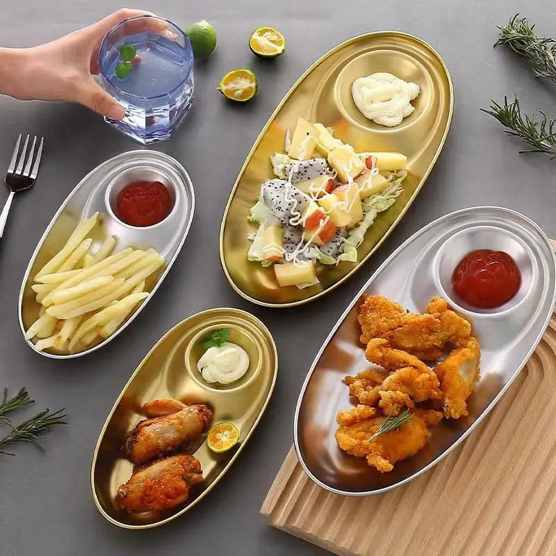 Stainless Steel Serving Tray Multi-purpose Snack Appetizer Dumpling Plate Household Kitchen Food Dish