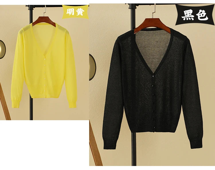 Summer Cardigan Women Cropped Korean Fashion Style Female Black Women's Coat Clothing V-neck Ladies Sweater Outerwear Cute Basic
