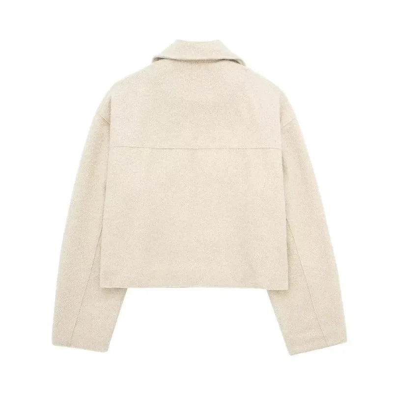 Knit Fashion Warm Jackets Coat Women's Zipper Pocket Solid Lapel Loose Commute Stitch Sweatshirt Female Autumn Jackets New