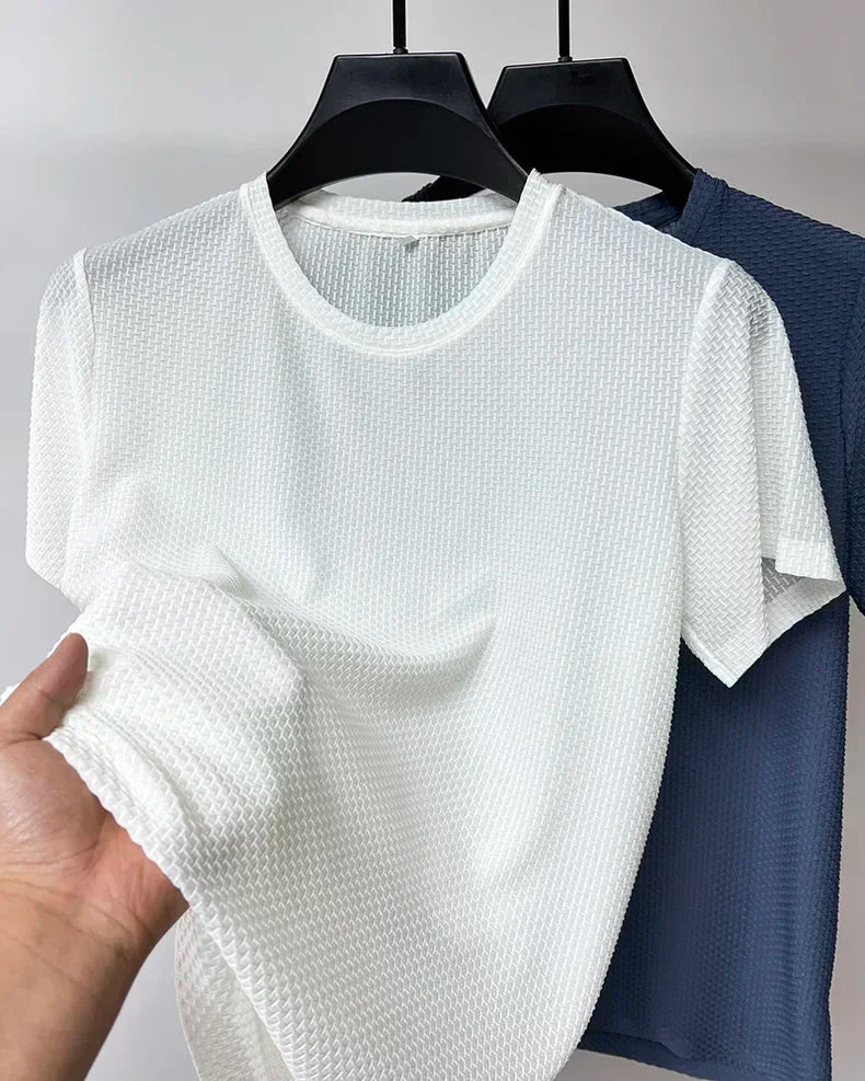 Summer Ice Silk High-End Solid Color High Quality Short Sleeve T Shirts Men's Breathable Fashion T-Shirt Male Brand Clothes 6XL