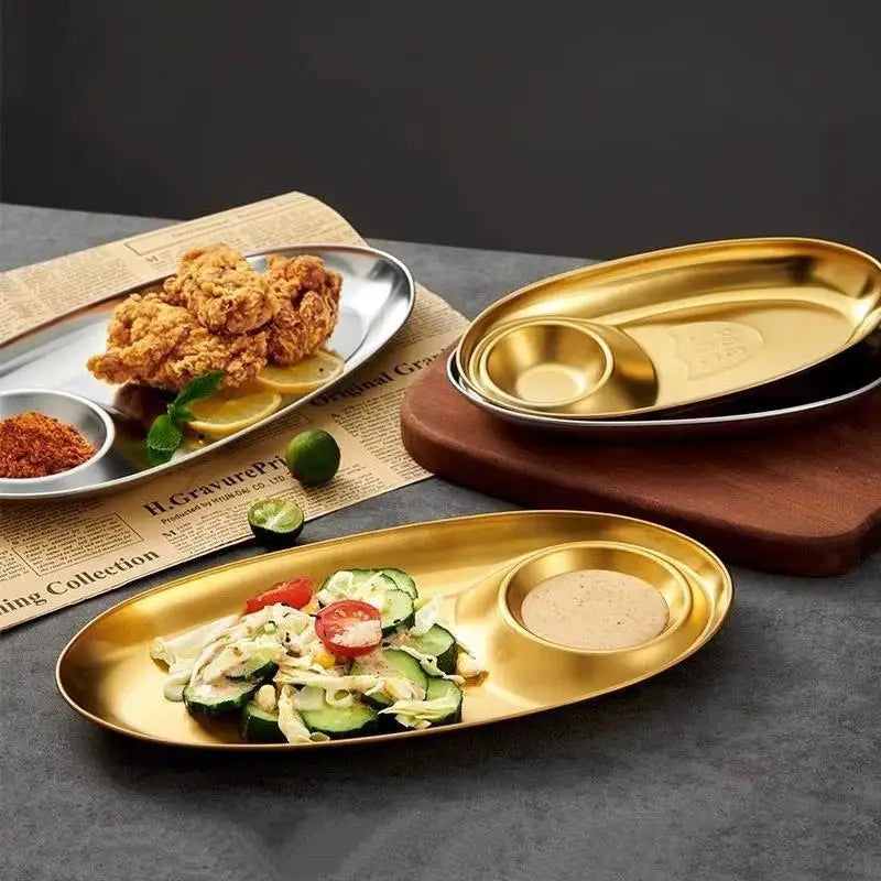 Stainless Steel Serving Tray Multi-purpose Snack Appetizer Dumpling Plate Household Kitchen Food Dish