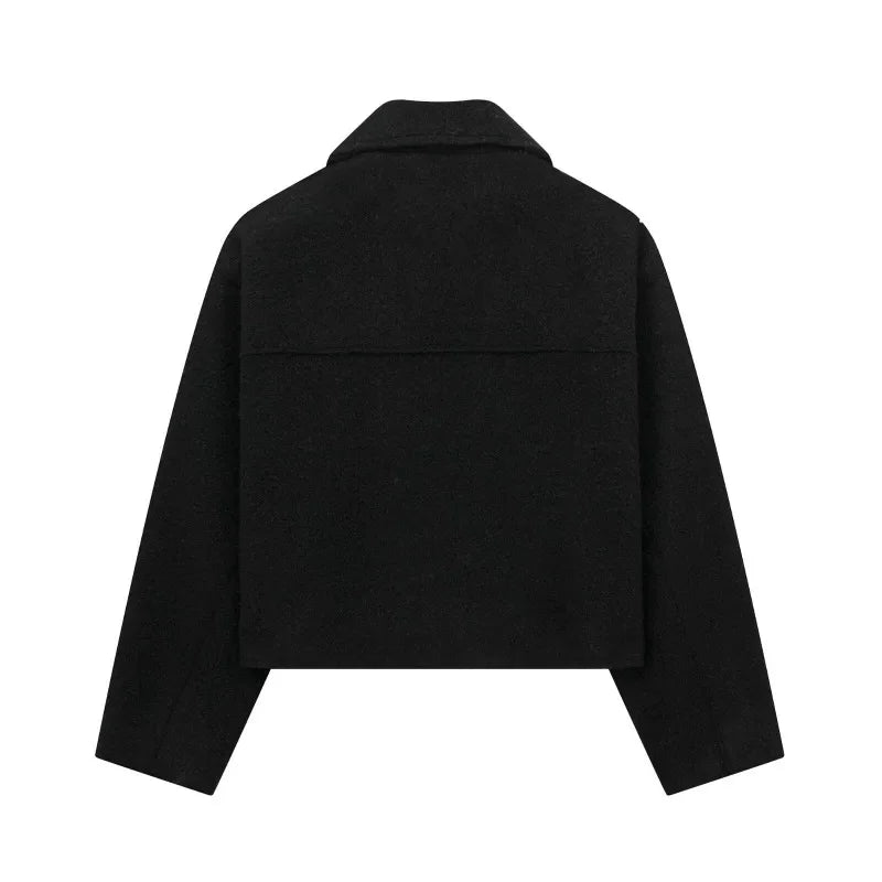 Knit Fashion Warm Jackets Coat Women's Zipper Pocket Solid Lapel Loose Commute Stitch Sweatshirt Female Autumn Jackets New