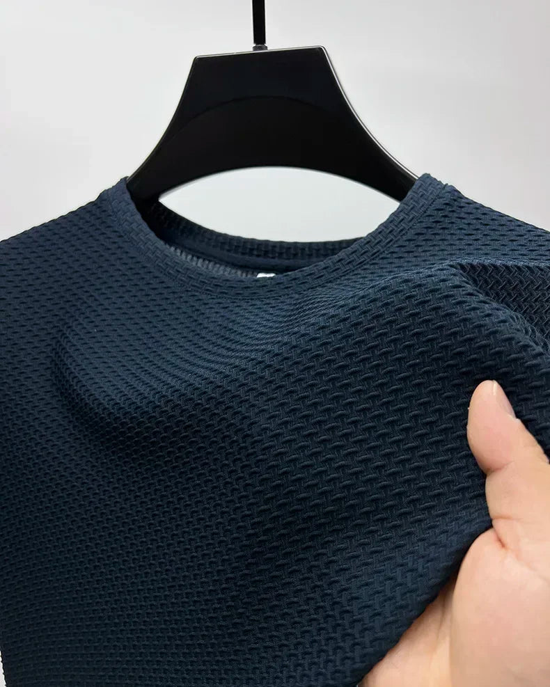 Summer Ice Silk High-End Solid Color High Quality Short Sleeve T Shirts Men's Breathable Fashion T-Shirt Male Brand Clothes 6XL