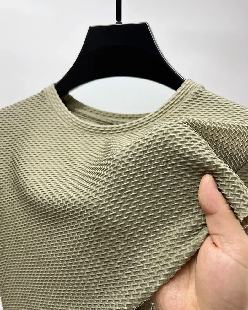 Summer Ice Silk High-End Solid Color High Quality Short Sleeve T Shirts Men's Breathable Fashion T-Shirt Male Brand Clothes 6XL