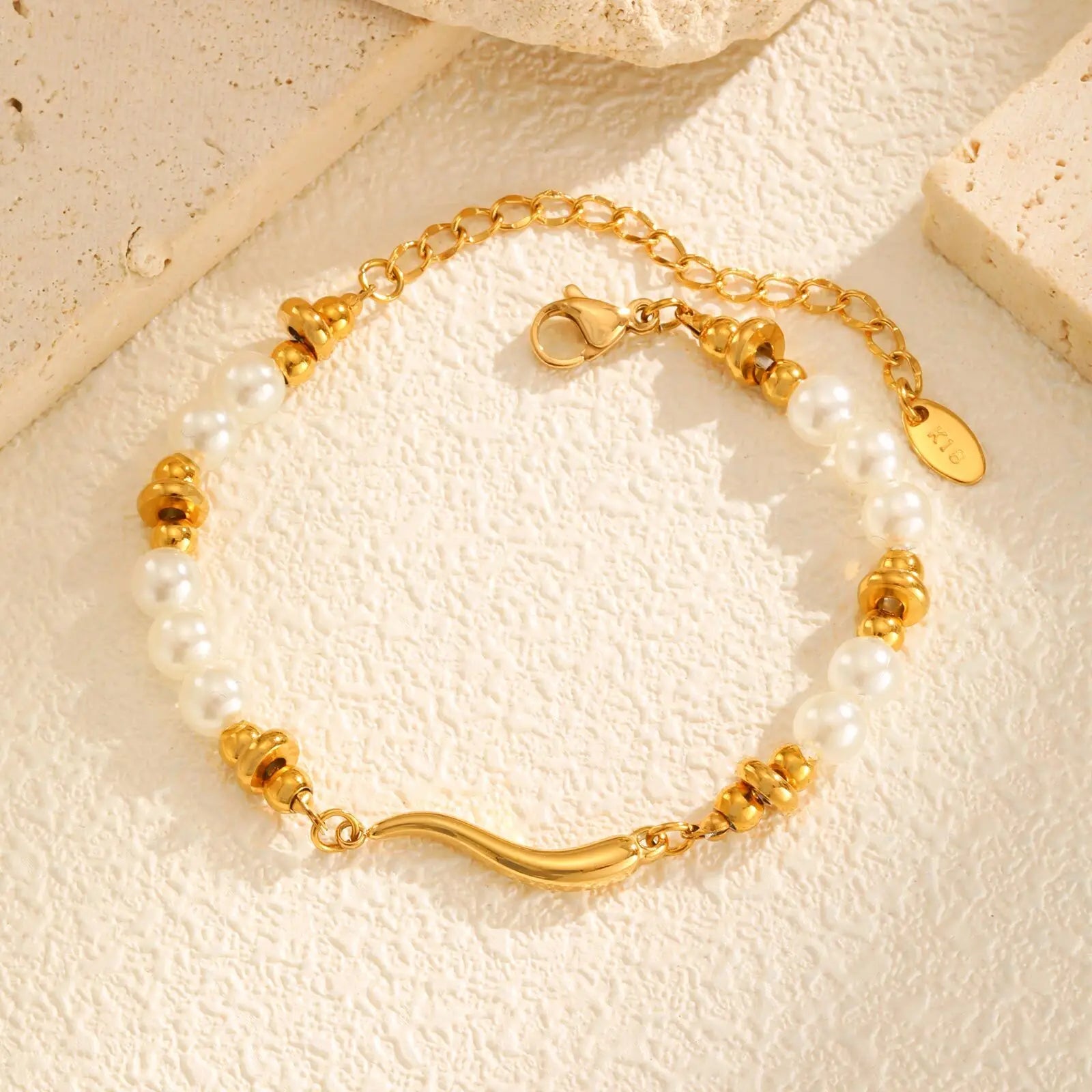 Vnox Gold Plated Bead Pearl Chain Bracelet For Women, Charm Multilayer Wristband, Stainless Steel Waterproof Jewelry