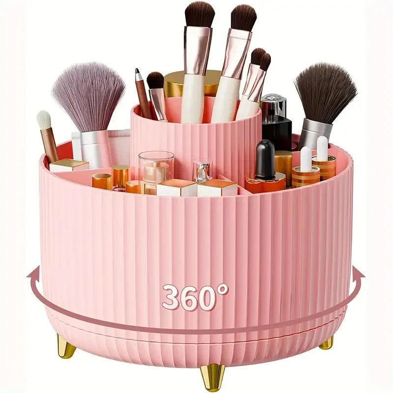 360° Rotate Makeup Brush Holder Organizer 5 Slot Multi-Purpose Desktop Storage Cup Holder Organizers Storage for Vanity Bathroom
