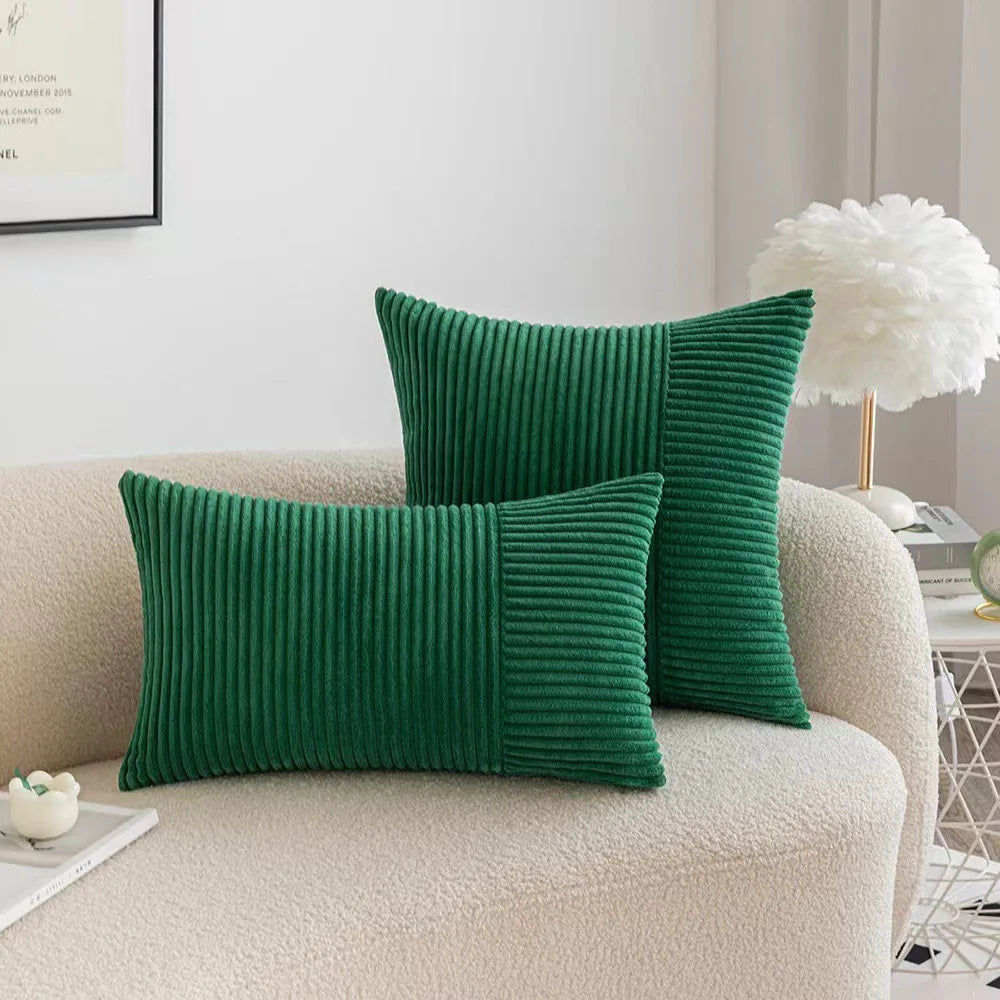 Red Cozy Striped Corduroy Pillow Covers Super 30x50CM Soft Square Throw Pillow Covers Case Cushion Covers for Sofa Couch Sofa