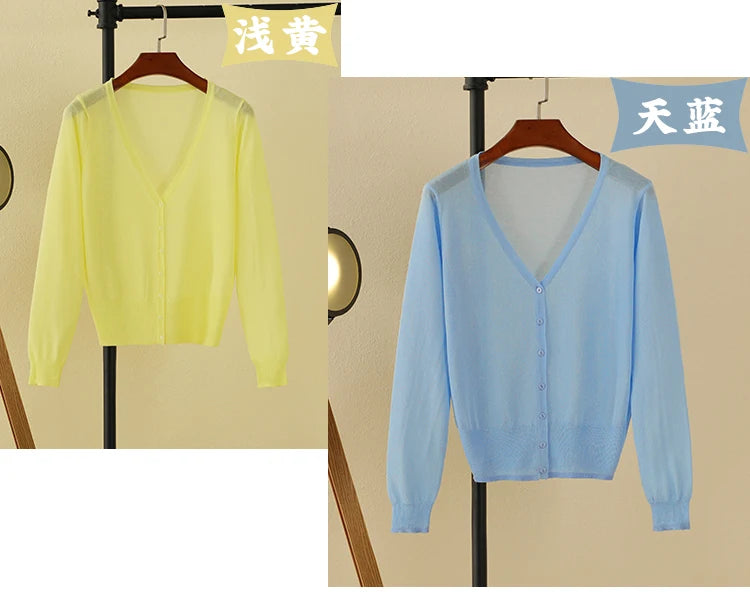 Summer Cardigan Women Cropped Korean Fashion Style Female Black Women's Coat Clothing V-neck Ladies Sweater Outerwear Cute Basic