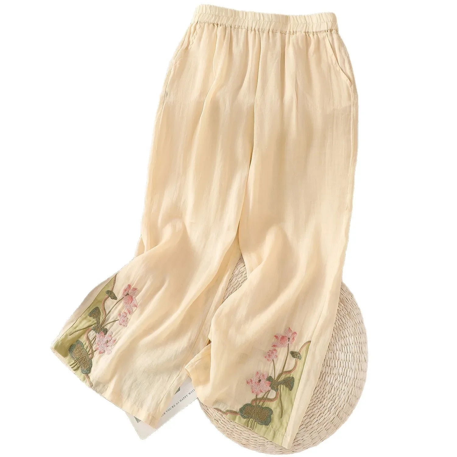 Loose Cotton Linen Pants with Embroidery for Women Summer New Style Thin Slimming Casual Trousers Vintage Artistic Large Size