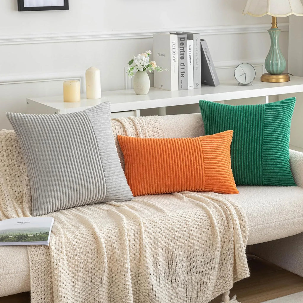 Red Cozy Striped Corduroy Pillow Covers Super 30x50CM Soft Square Throw Pillow Covers Case Cushion Covers for Sofa Couch Sofa