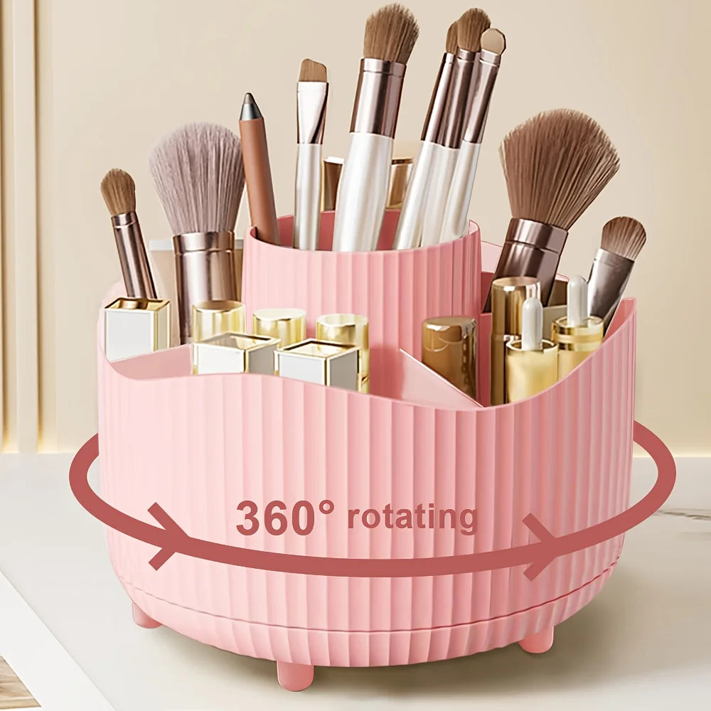 360° Rotate Makeup Brush Holder Organizer 5 Slot Multi-Purpose Desktop Storage Cup Holder Organizers Storage for Vanity Bathroom