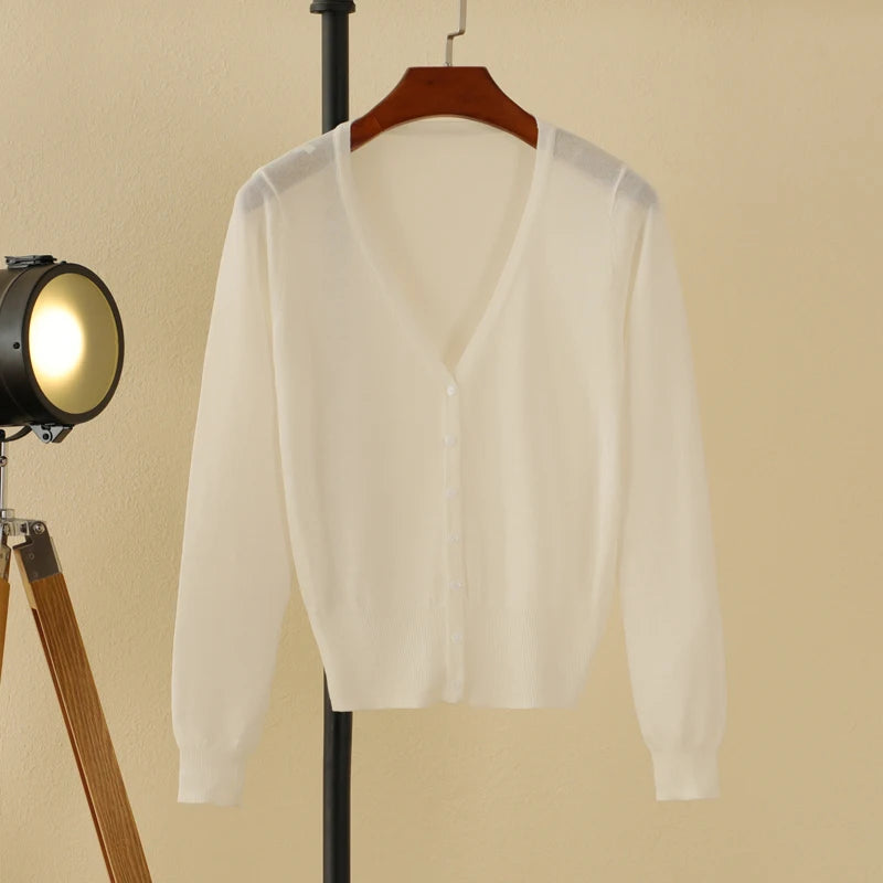 Summer Cardigan Women Cropped Korean Fashion Style Female Black Women's Coat Clothing V-neck Ladies Sweater Outerwear Cute Basic