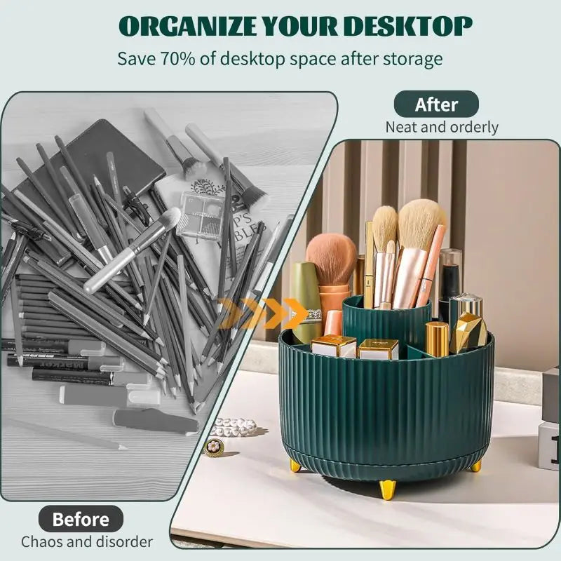 360° Rotate Makeup Brush Holder Organizer 5 Slot Multi-Purpose Desktop Storage Cup Holder Organizers Storage for Vanity Bathroom