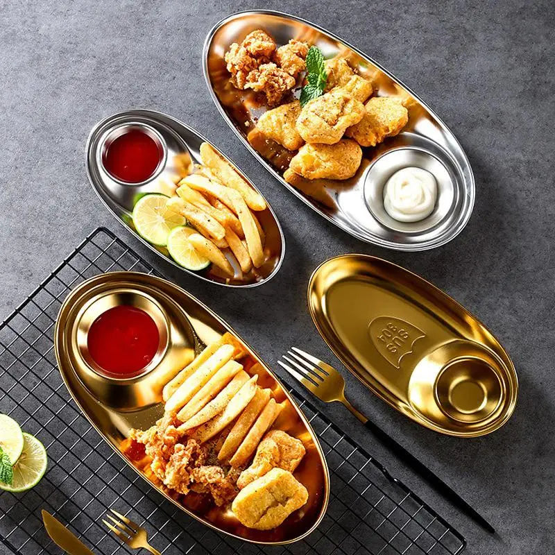 Stainless Steel Serving Tray Multi-purpose Snack Appetizer Dumpling Plate Household Kitchen Food Dish