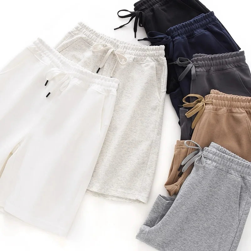 Heavy Cotton Shorts Men's Summer American Loose Large Size Casual Sports Breathable Solid Color Sweatpants Tide
