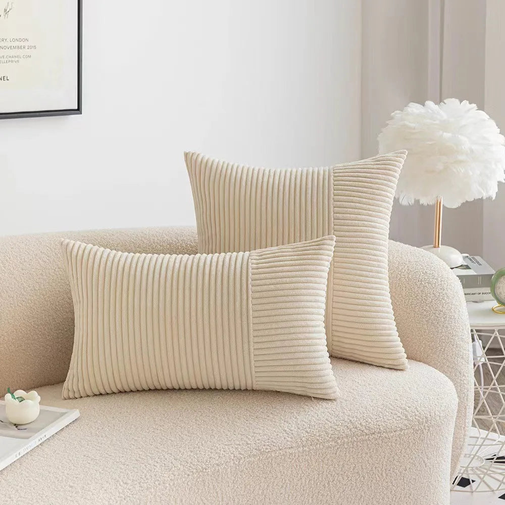 Red Cozy Striped Corduroy Pillow Covers Super 30x50CM Soft Square Throw Pillow Covers Case Cushion Covers for Sofa Couch Sofa