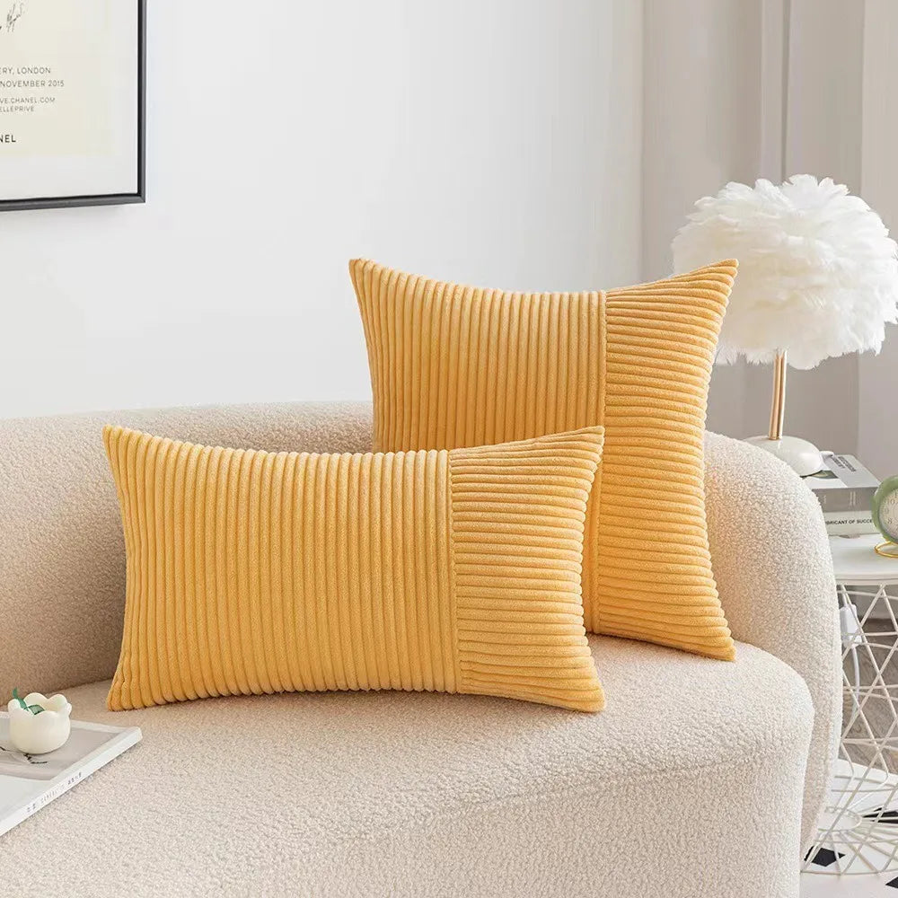 Red Cozy Striped Corduroy Pillow Covers Super 30x50CM Soft Square Throw Pillow Covers Case Cushion Covers for Sofa Couch Sofa