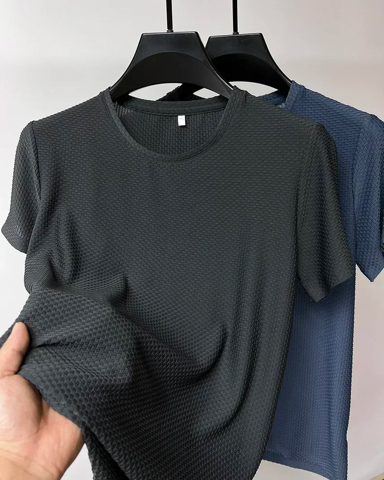 Summer Ice Silk High-End Solid Color High Quality Short Sleeve T Shirts Men's Breathable Fashion T-Shirt Male Brand Clothes 6XL