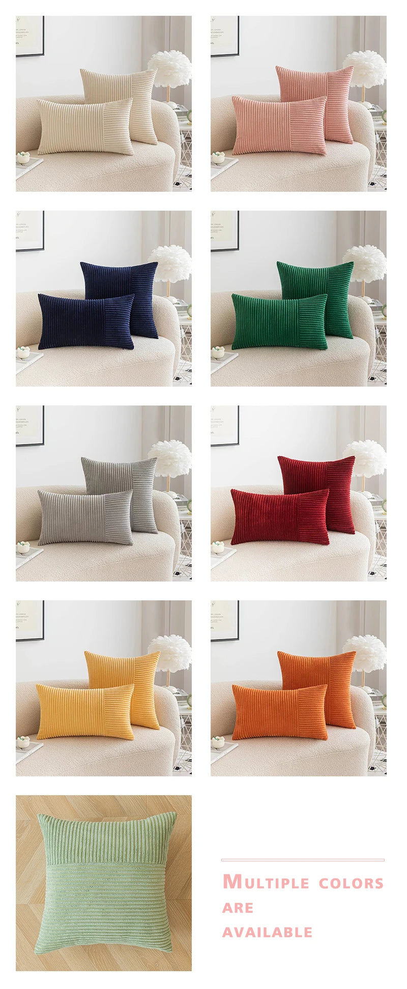 Red Cozy Striped Corduroy Pillow Covers Super 30x50CM Soft Square Throw Pillow Covers Case Cushion Covers for Sofa Couch Sofa