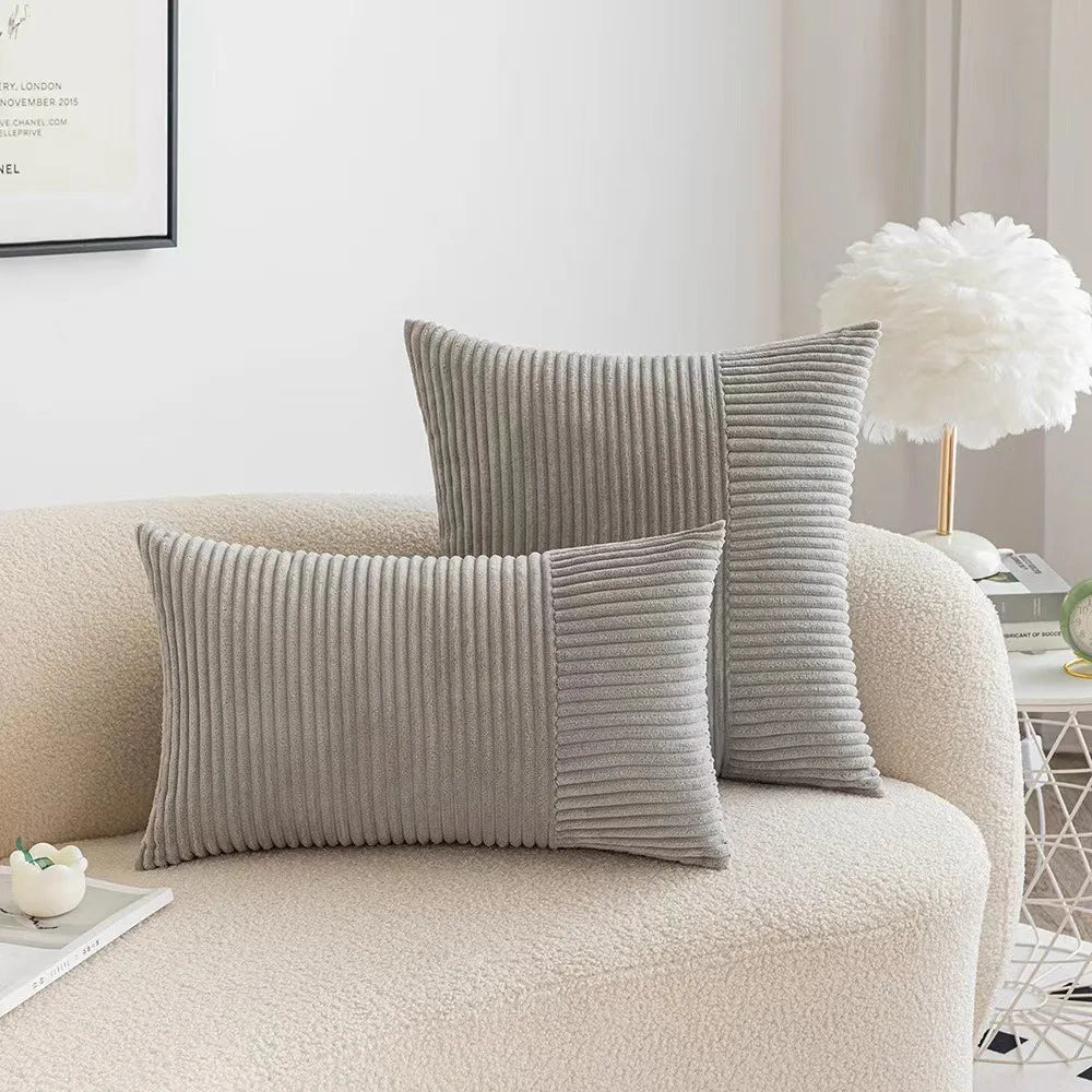 Red Cozy Striped Corduroy Pillow Covers Super 30x50CM Soft Square Throw Pillow Covers Case Cushion Covers for Sofa Couch Sofa
